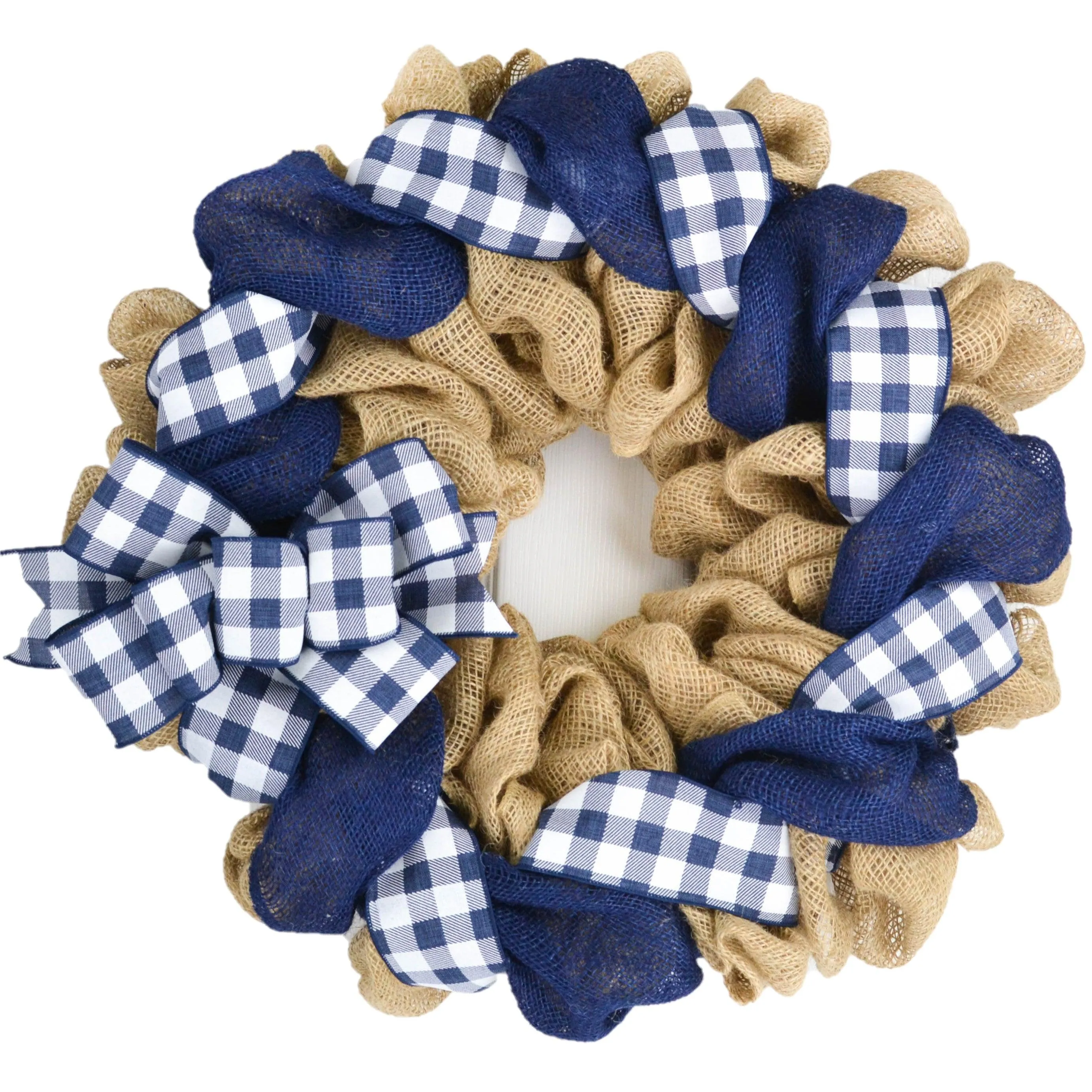 Buffalo Check Burlap Front Door Wreath - Navy Blue White Everyday Year Round Decor - Gift for Mom