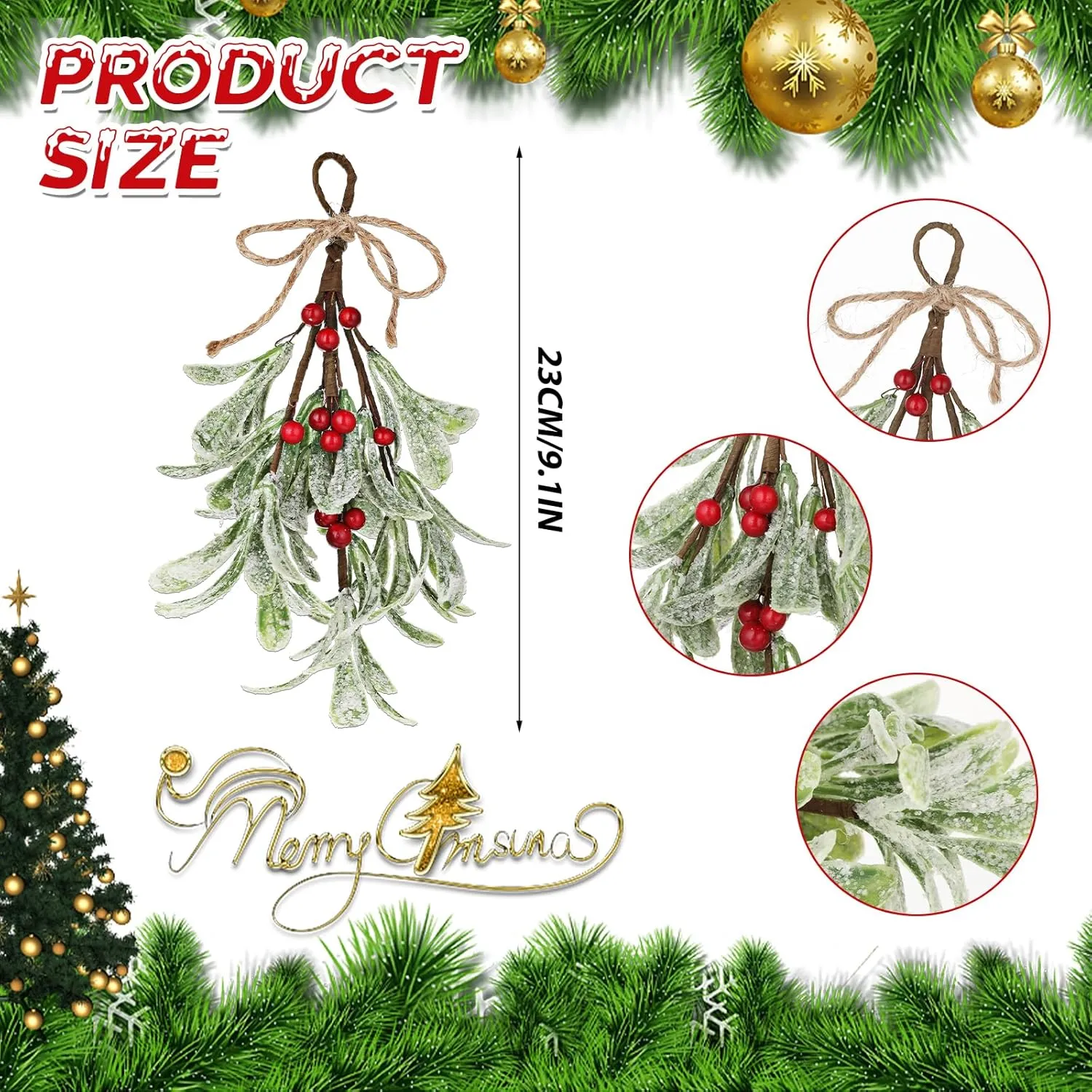 Bulk 4pcs Christmas Mistletoe Decor Artificial Mistletoe Hanging Ornaments Wholesale