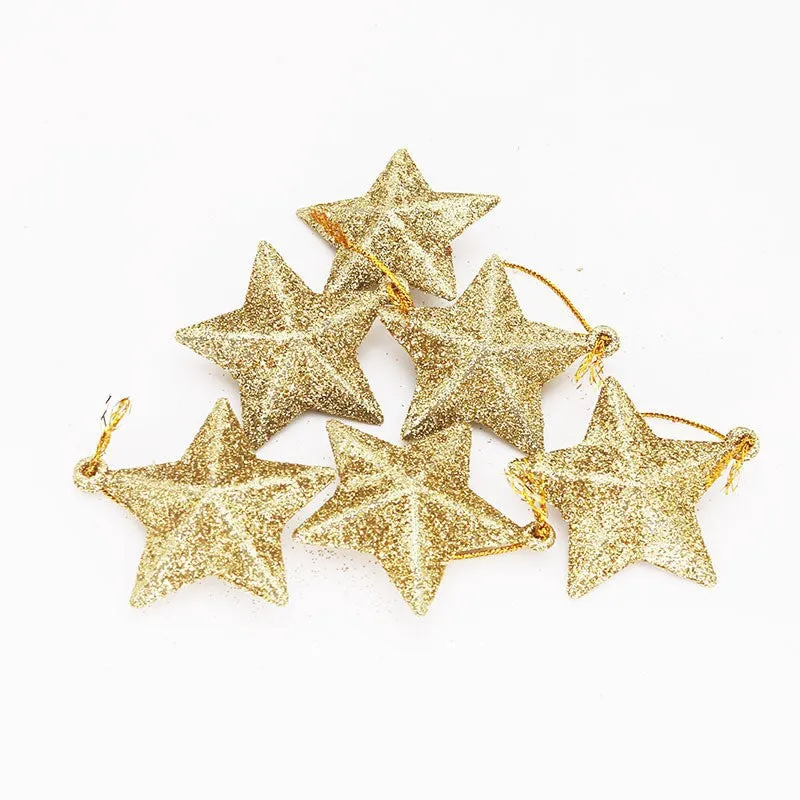 Bulk 6 Pcs Five-Pointed Star Christmas Ornaments for Xmas Trees Hanging Decorations Wholesale