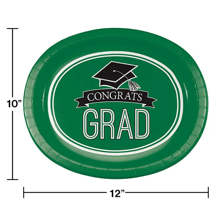 Bulk Graduation School Spirit Green Paper Oval Plates (96 per Case)