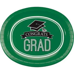 Bulk Graduation School Spirit Green Paper Oval Plates (96 per Case)