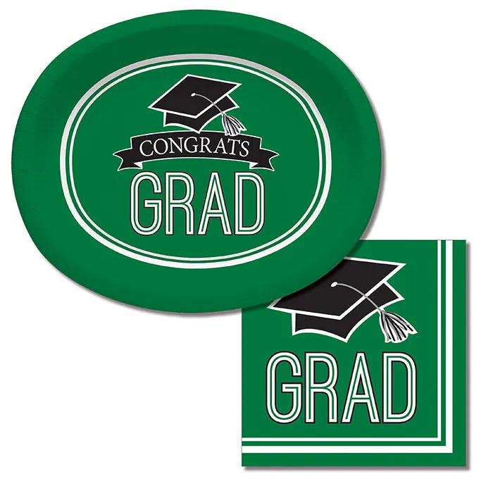 Bulk Graduation School Spirit Green Paper Oval Plates (96 per Case)