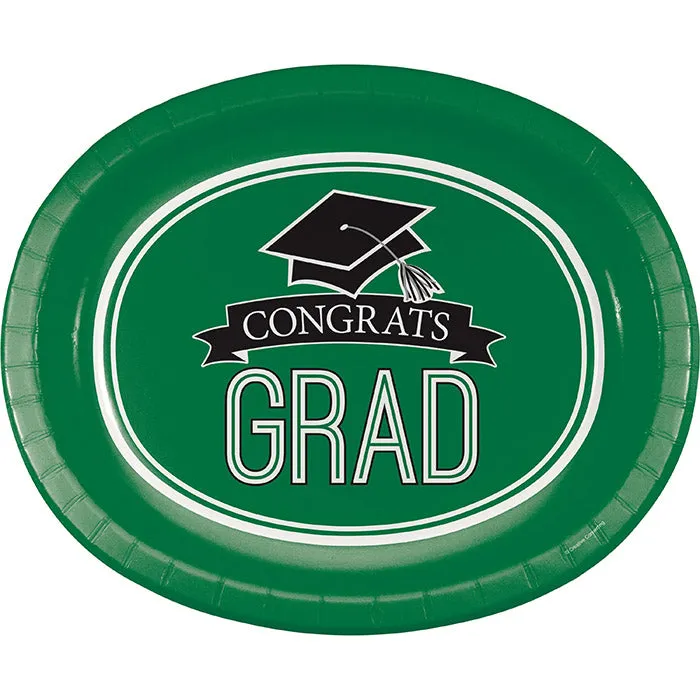 Bulk Graduation School Spirit Green Paper Oval Plates (96 per Case)