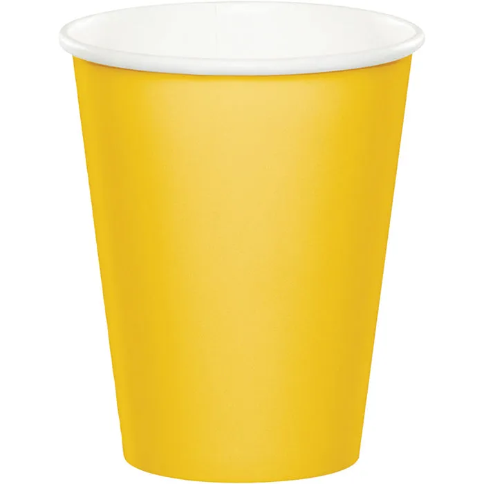 Bulk School Bus Yellow Value Friendly 9 oz Hot & Cold Paper Cups (96 per Case)