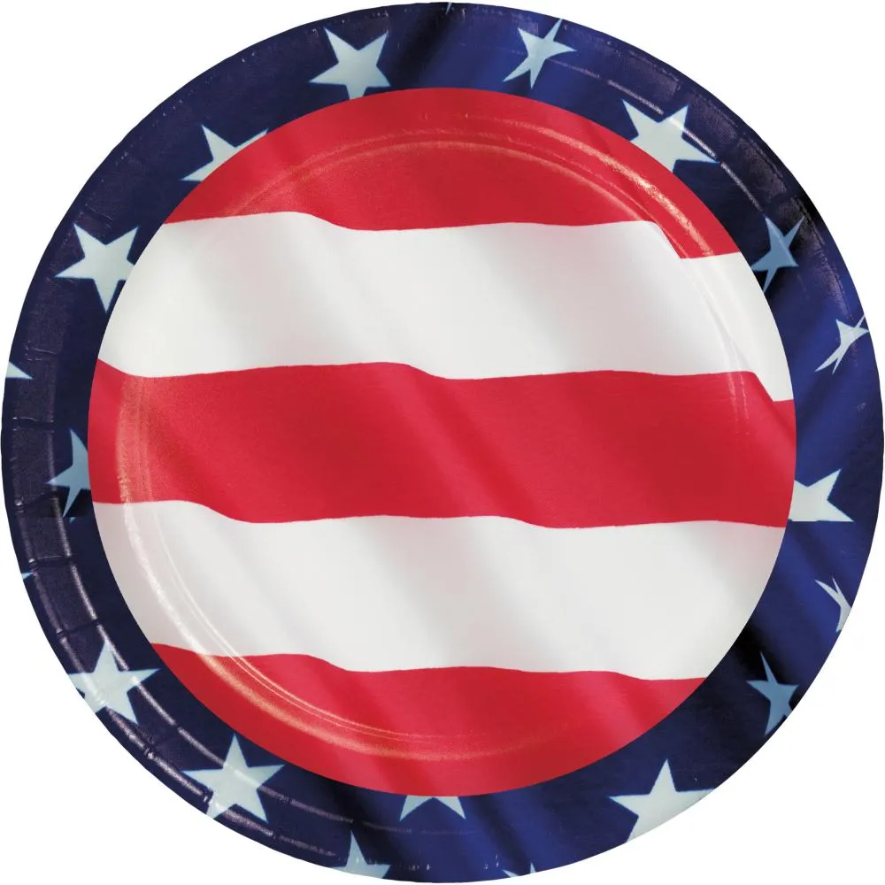Bulk Stars and Stripes 6.75 Inch Paper Dessert Plate (96 per Case)