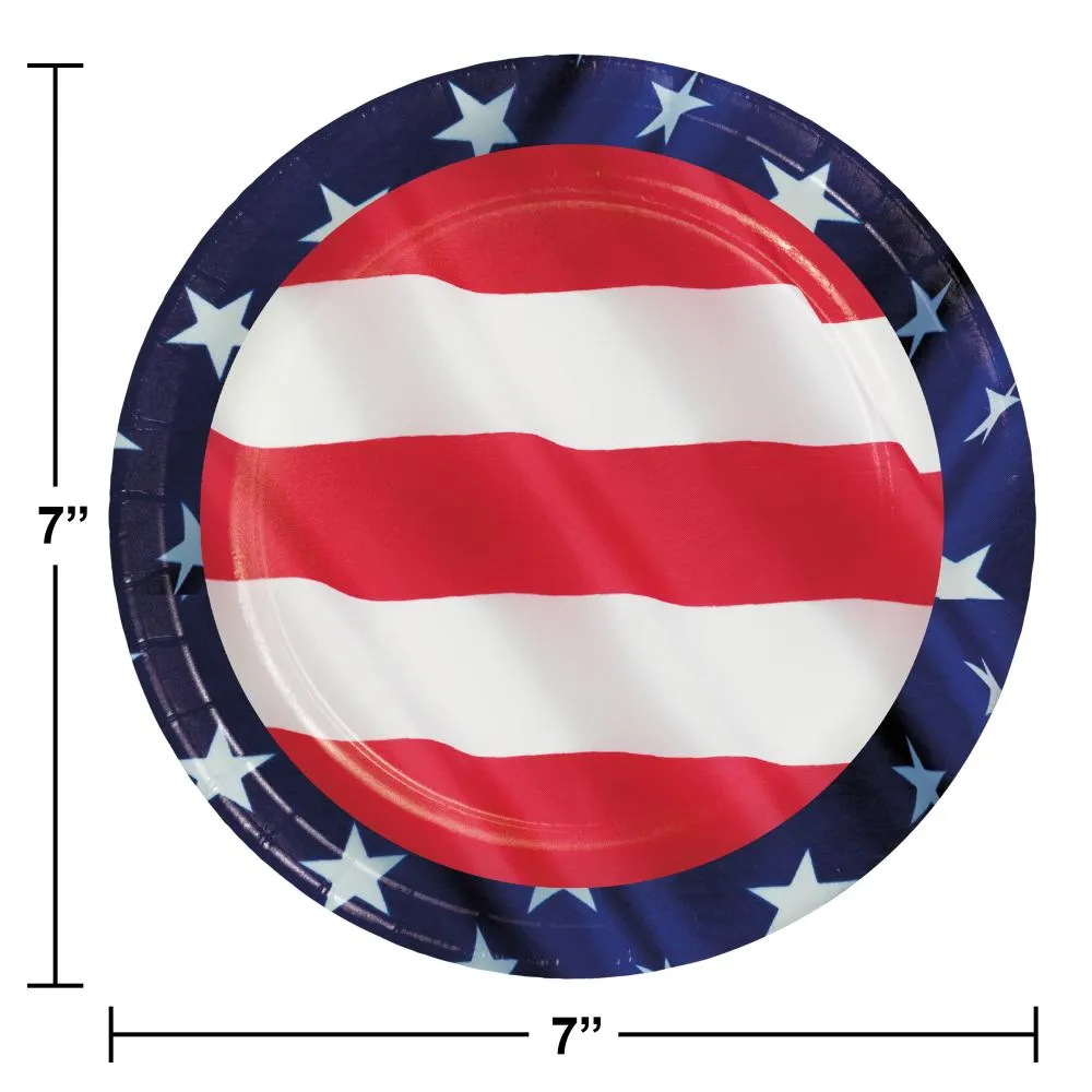 Bulk Stars and Stripes 6.75 Inch Paper Dessert Plate (96 per Case)