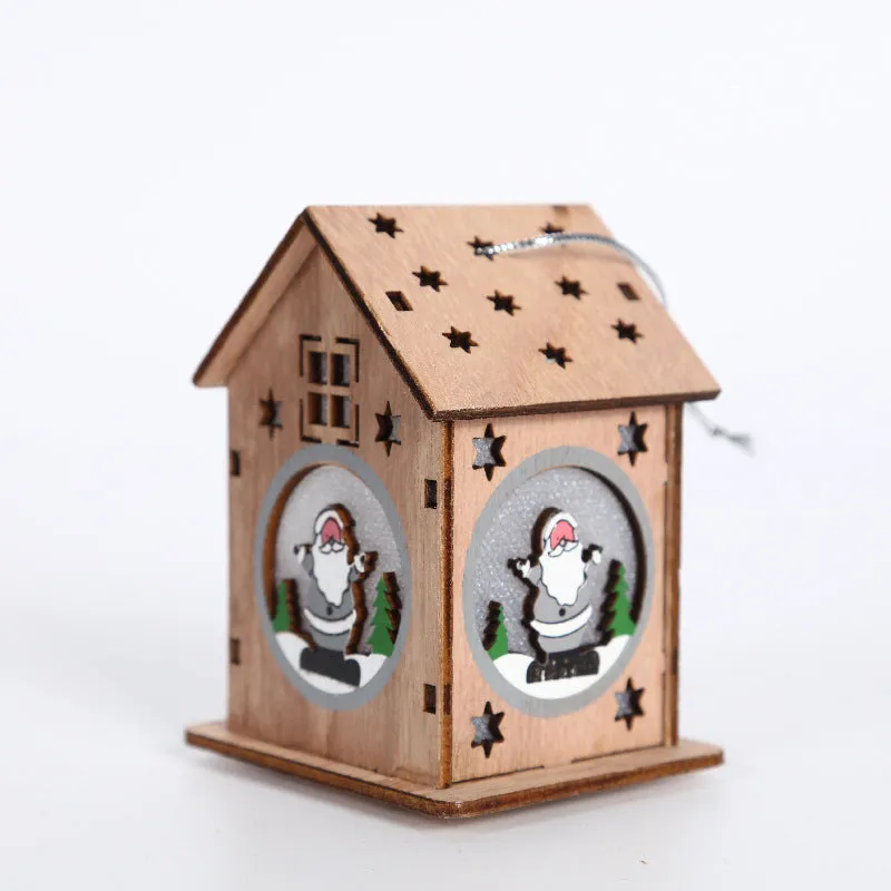 Bulk Xmas Glitter Cabin House with Cartoon Santa Pendant Ornaments Wholesale