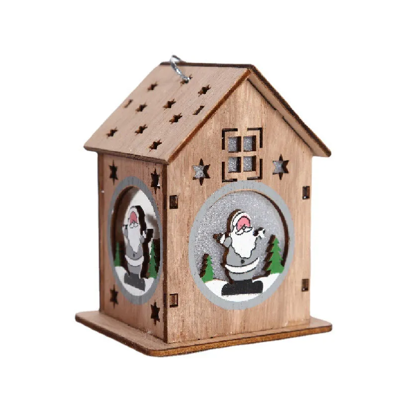 Bulk Xmas Glitter Cabin House with Cartoon Santa Pendant Ornaments Wholesale