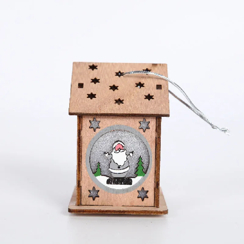 Bulk Xmas Glitter Cabin House with Cartoon Santa Pendant Ornaments Wholesale