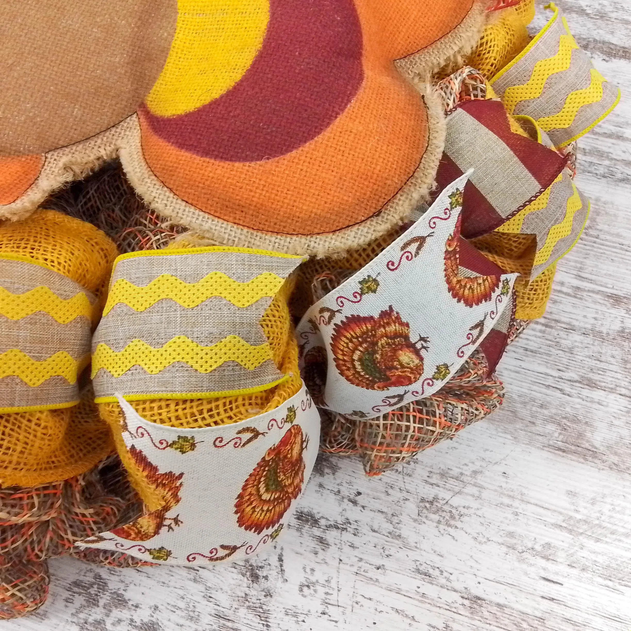 Burlap Thanksgiving Turkey Wreath - Fall Deco Mesh Wreath -