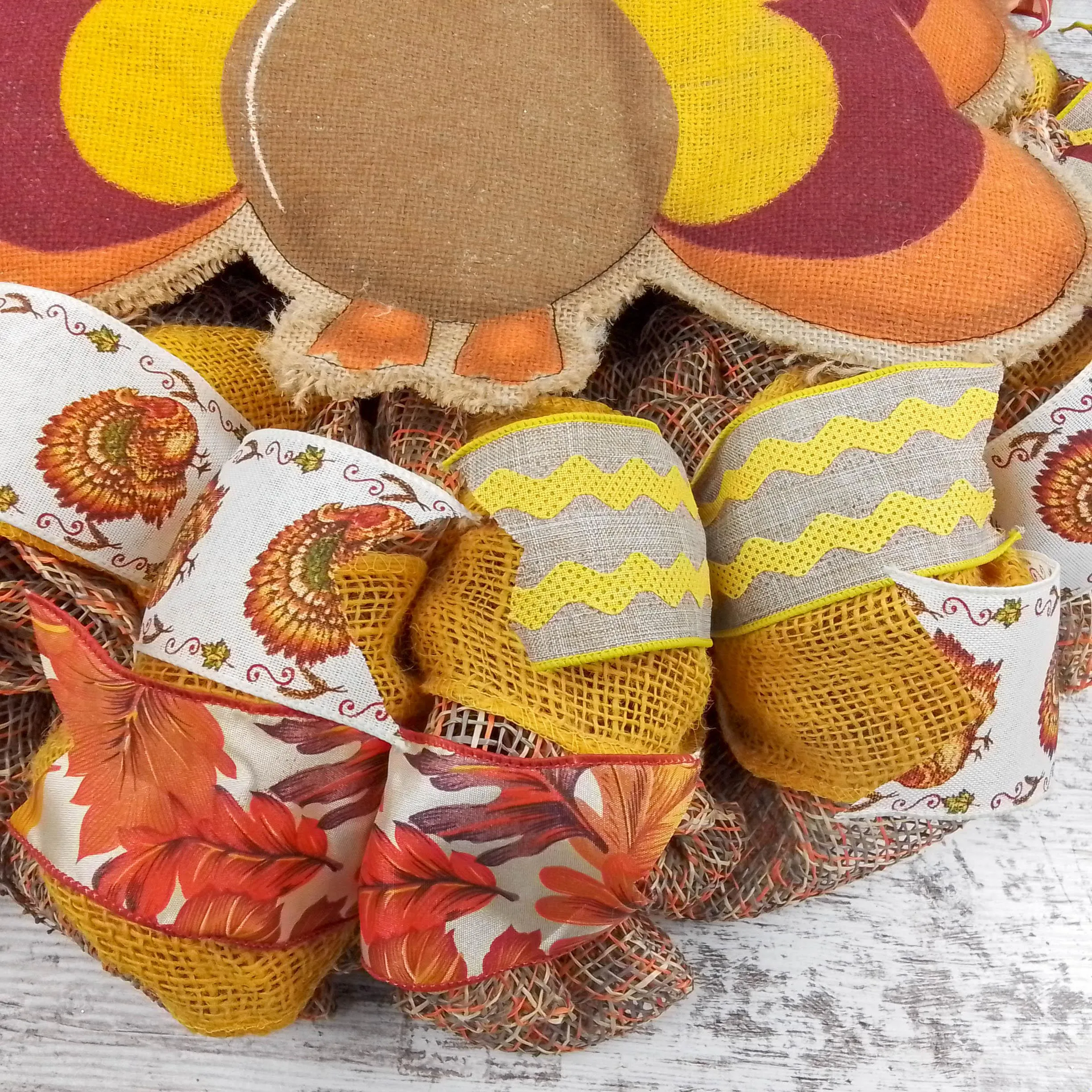 Burlap Thanksgiving Turkey Wreath - Fall Deco Mesh Wreath -