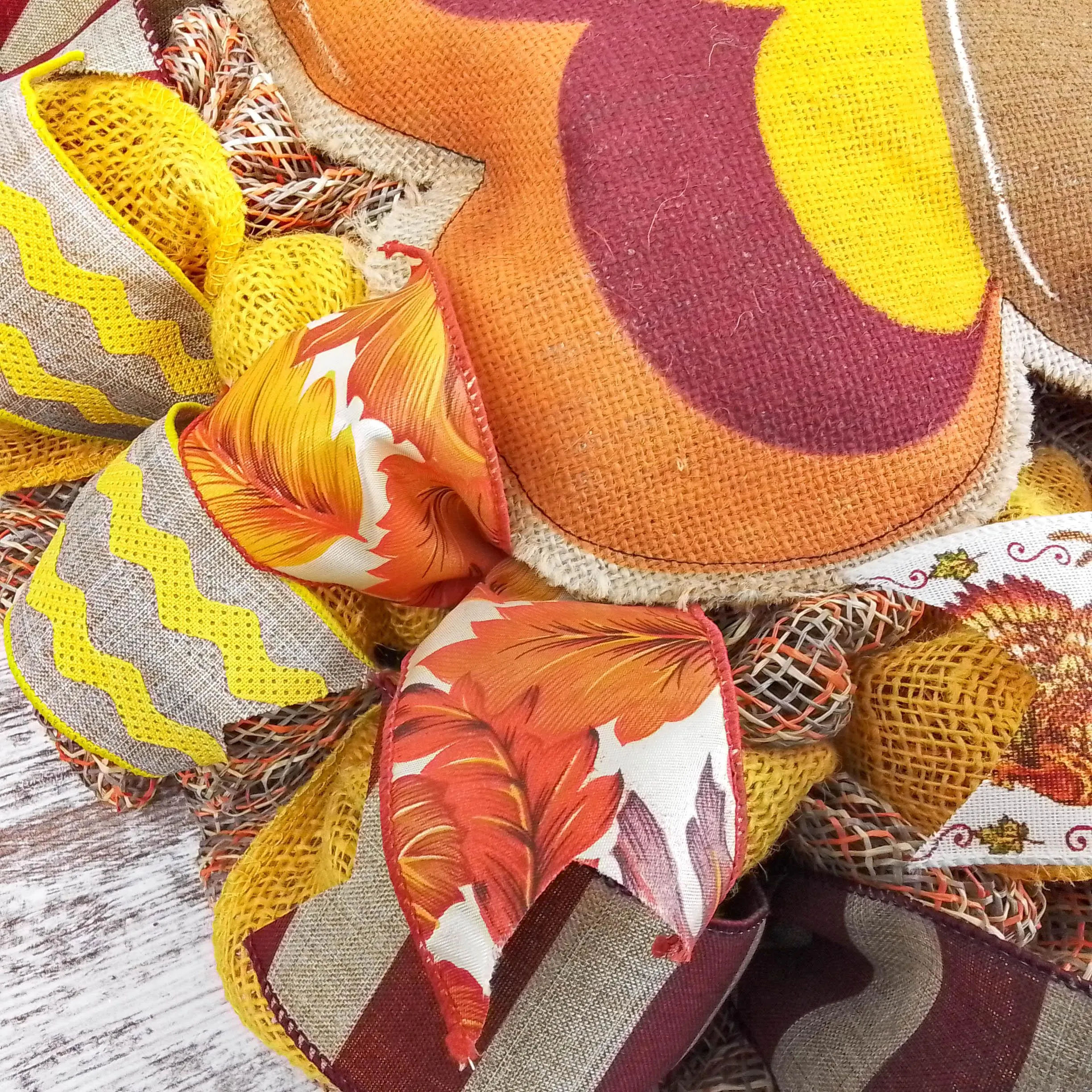 Burlap Thanksgiving Turkey Wreath - Fall Deco Mesh Wreath -