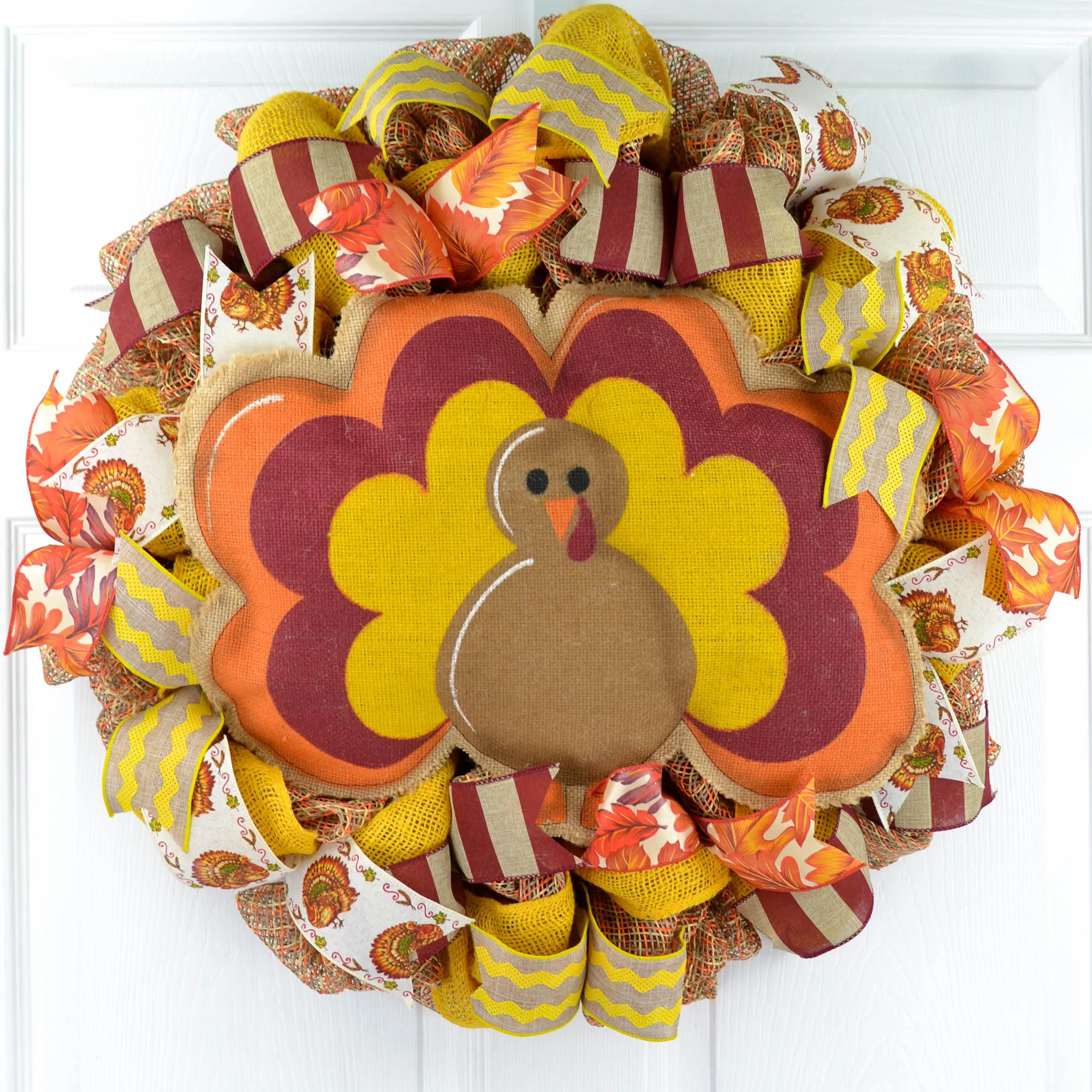 Burlap Thanksgiving Turkey Wreath - Fall Deco Mesh Wreath -