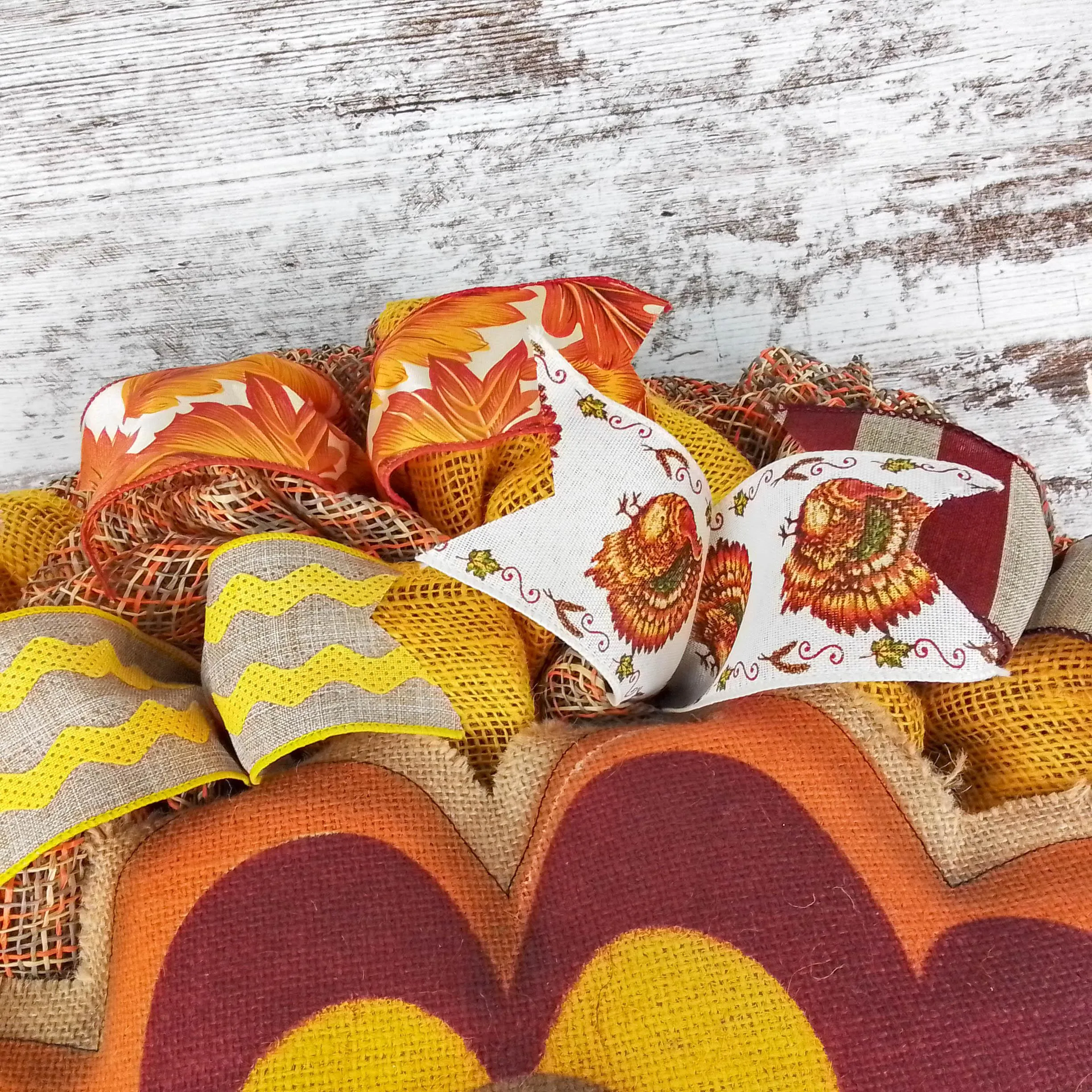 Burlap Thanksgiving Turkey Wreath - Fall Deco Mesh Wreath -