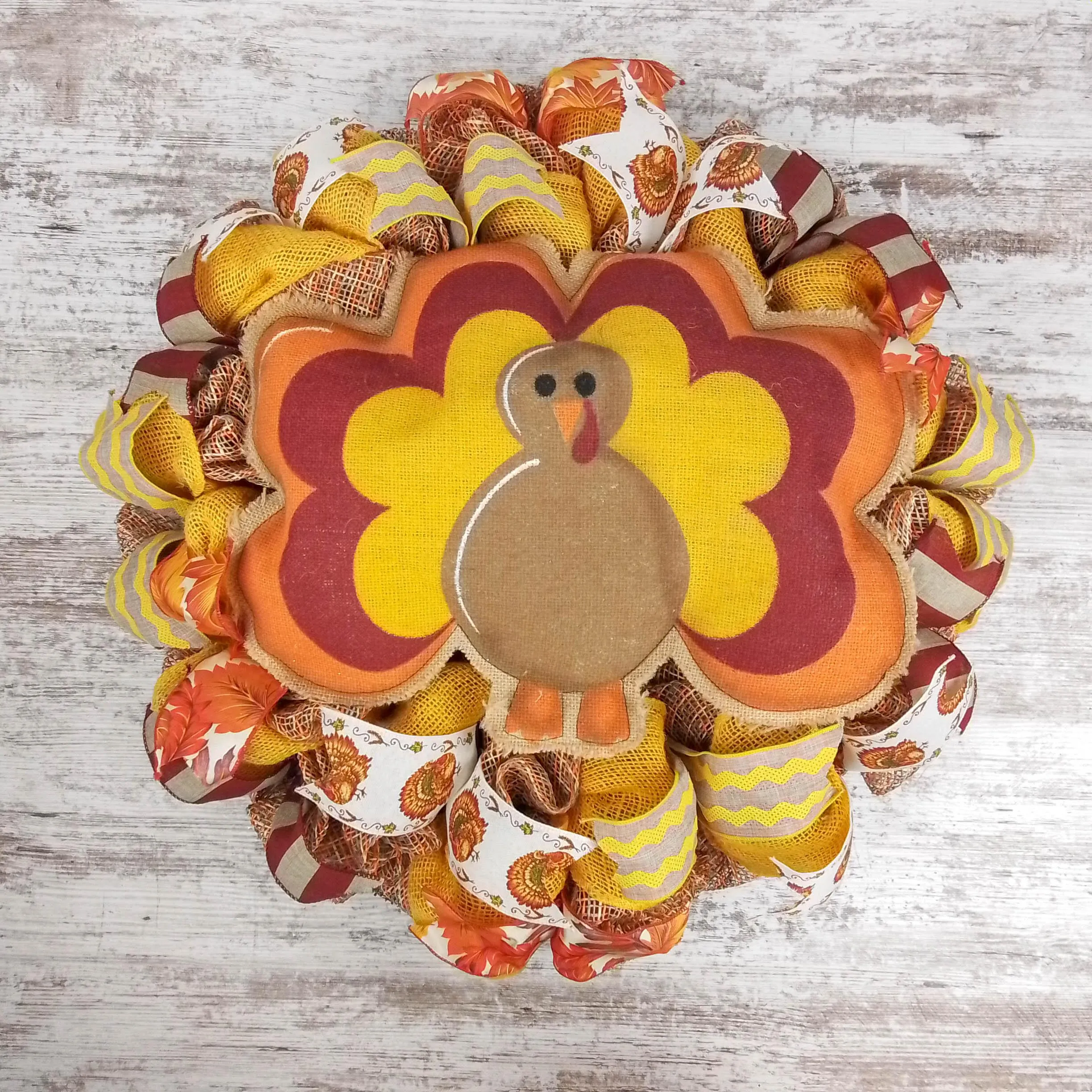 Burlap Thanksgiving Turkey Wreath - Fall Deco Mesh Wreath -