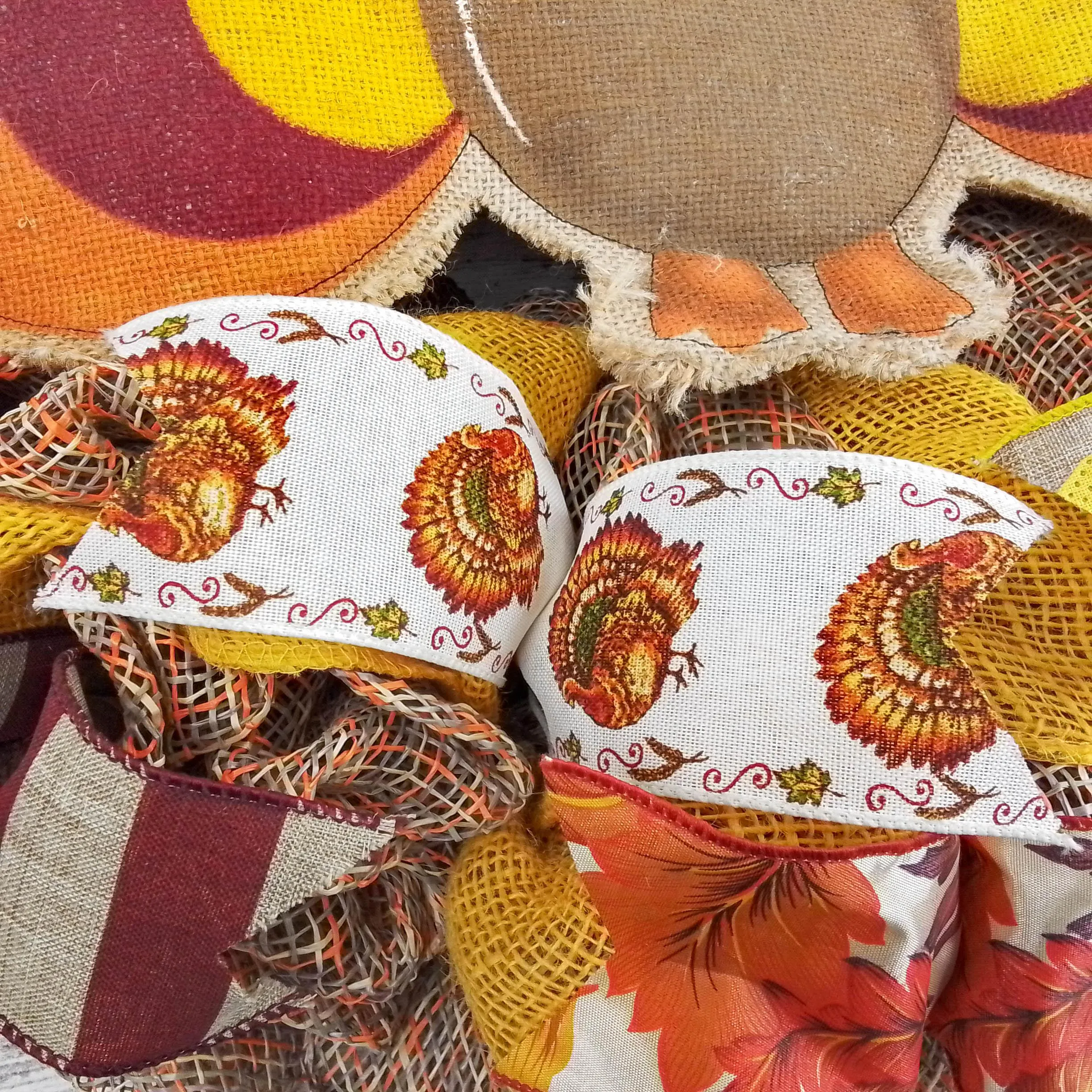 Burlap Thanksgiving Turkey Wreath - Fall Deco Mesh Wreath -