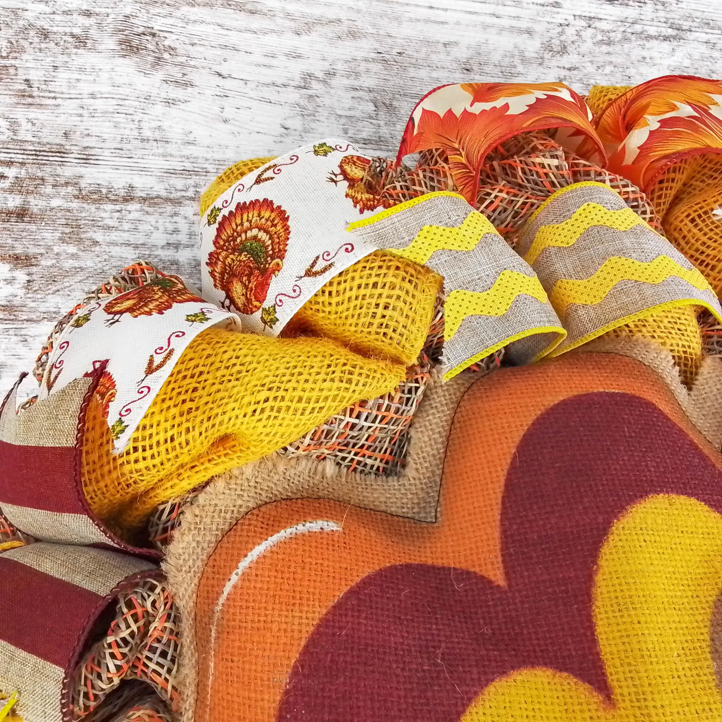 Burlap Thanksgiving Turkey Wreath - Fall Deco Mesh Wreath -