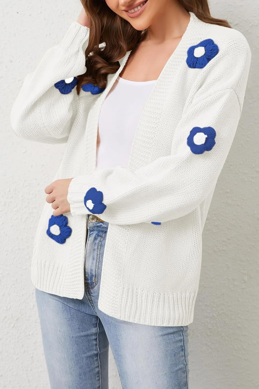 Cakulo Womens 2024 Cardigan Sweaters Fall Oversized Chunky 3D Flower Open Front Knit Cardigans Trendy