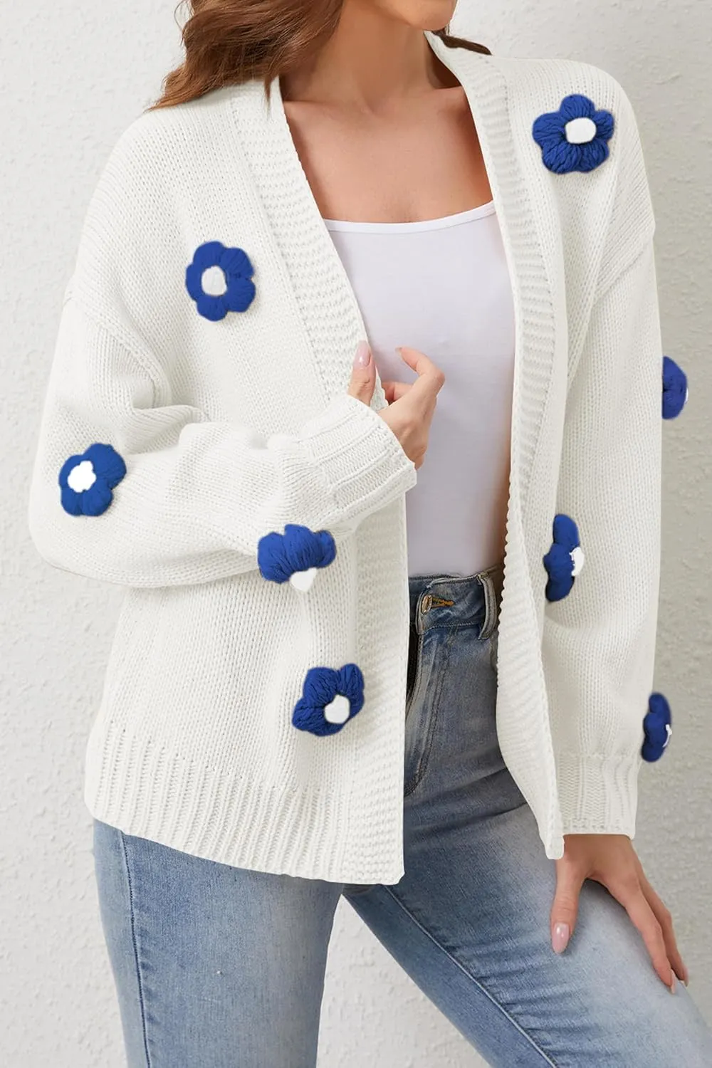 Cakulo Womens 2024 Cardigan Sweaters Fall Oversized Chunky 3D Flower Open Front Knit Cardigans Trendy