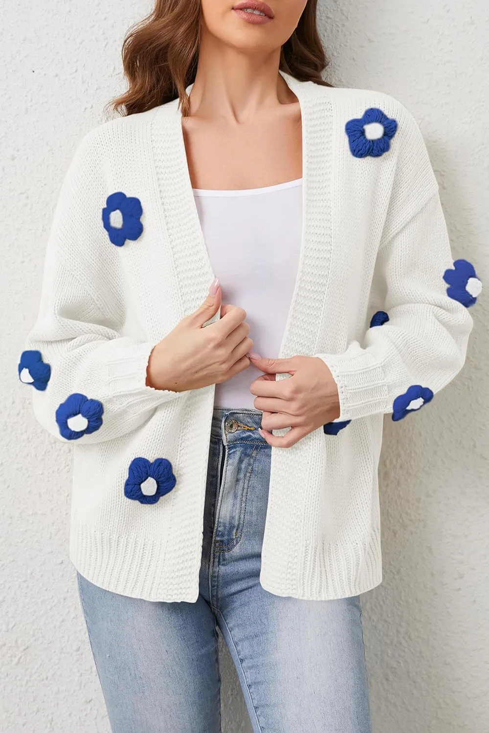 Cakulo Womens 2024 Cardigan Sweaters Fall Oversized Chunky 3D Flower Open Front Knit Cardigans Trendy