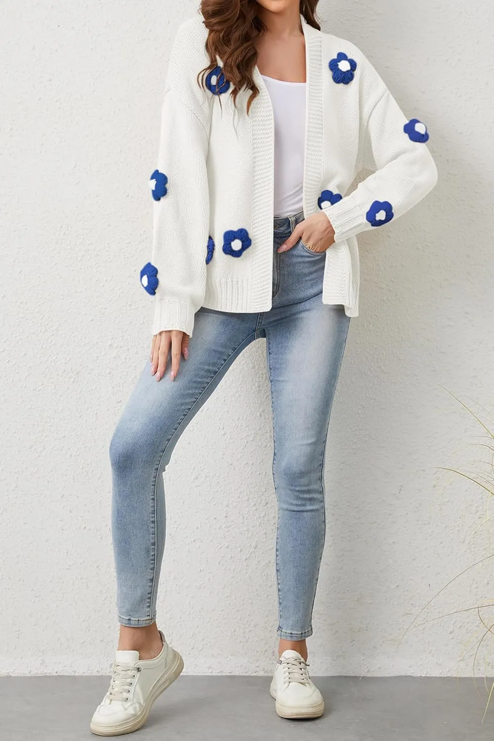 Cakulo Womens 2024 Cardigan Sweaters Fall Oversized Chunky 3D Flower Open Front Knit Cardigans Trendy