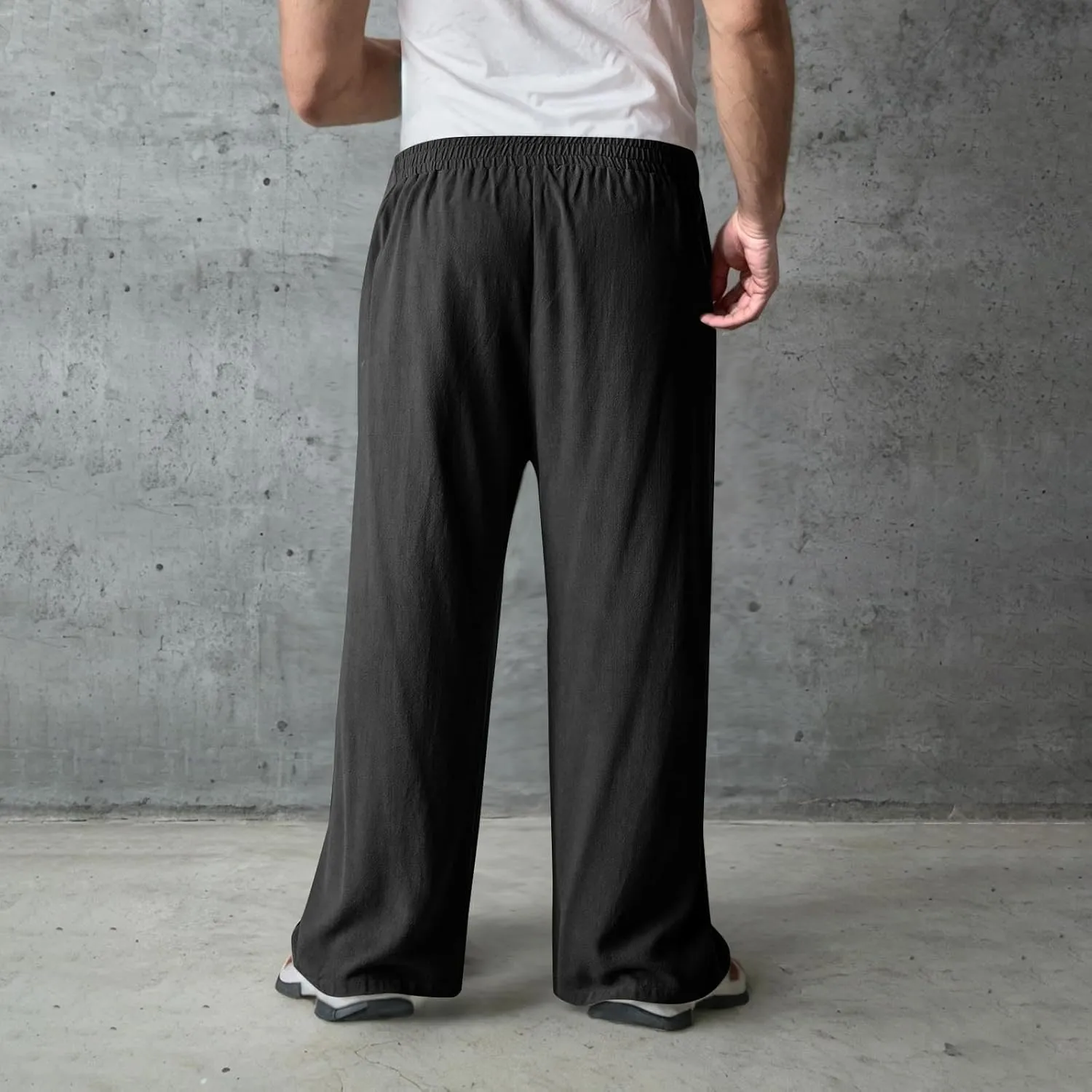 Cambkatl Wide Leg Pants for Men Casual Summer Cotton Linen Beach Yoga Trousers Elastic Waist Lightweight Loose Lounge Pants
