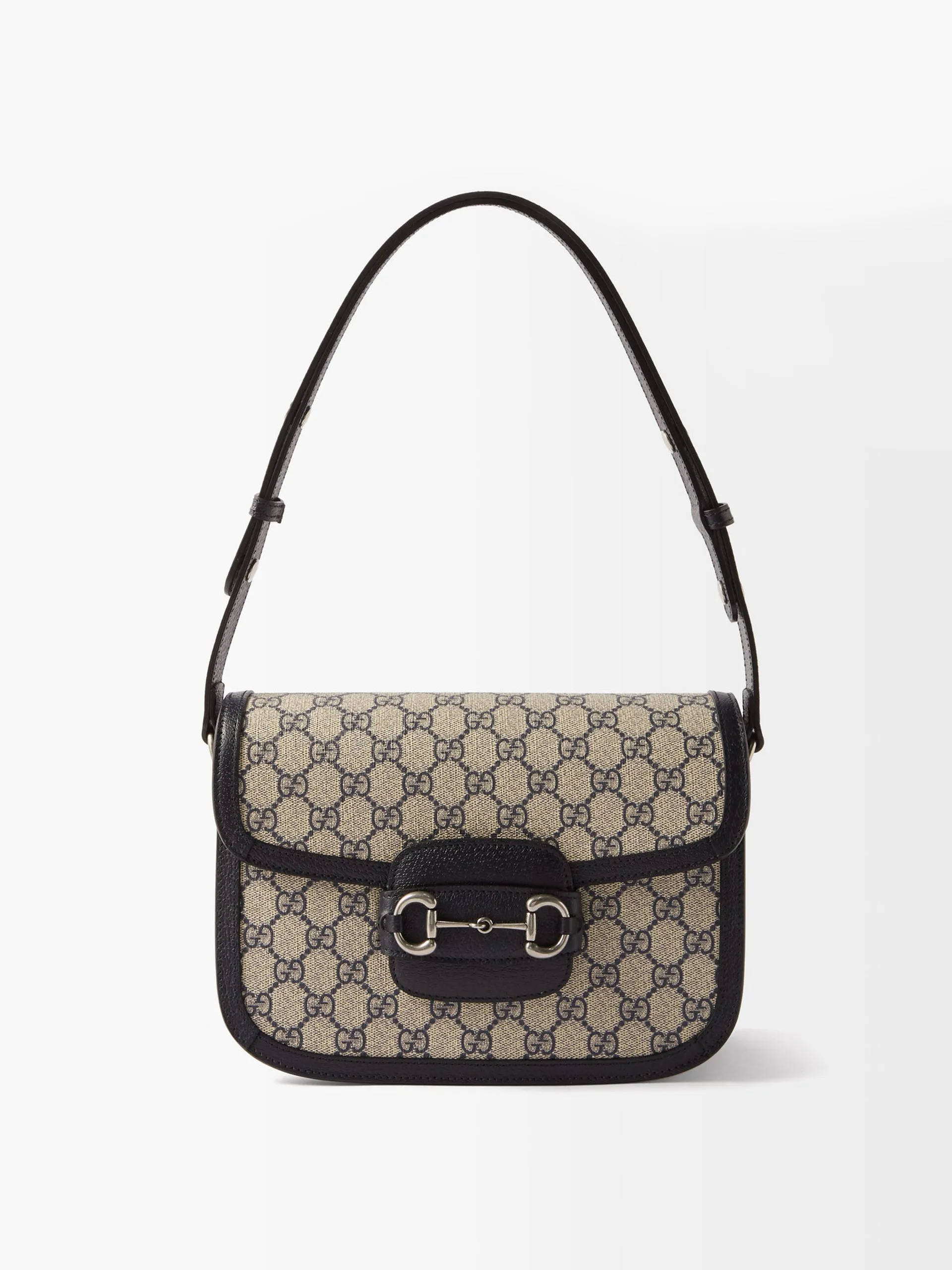 Canvas shoulder bag with black leather trimming