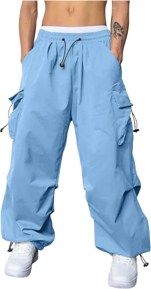 Cargo Pant for Men Casual Work Sweatpants Drawstring Waist Wide Leg Hiking Pants with Multiple Pockets