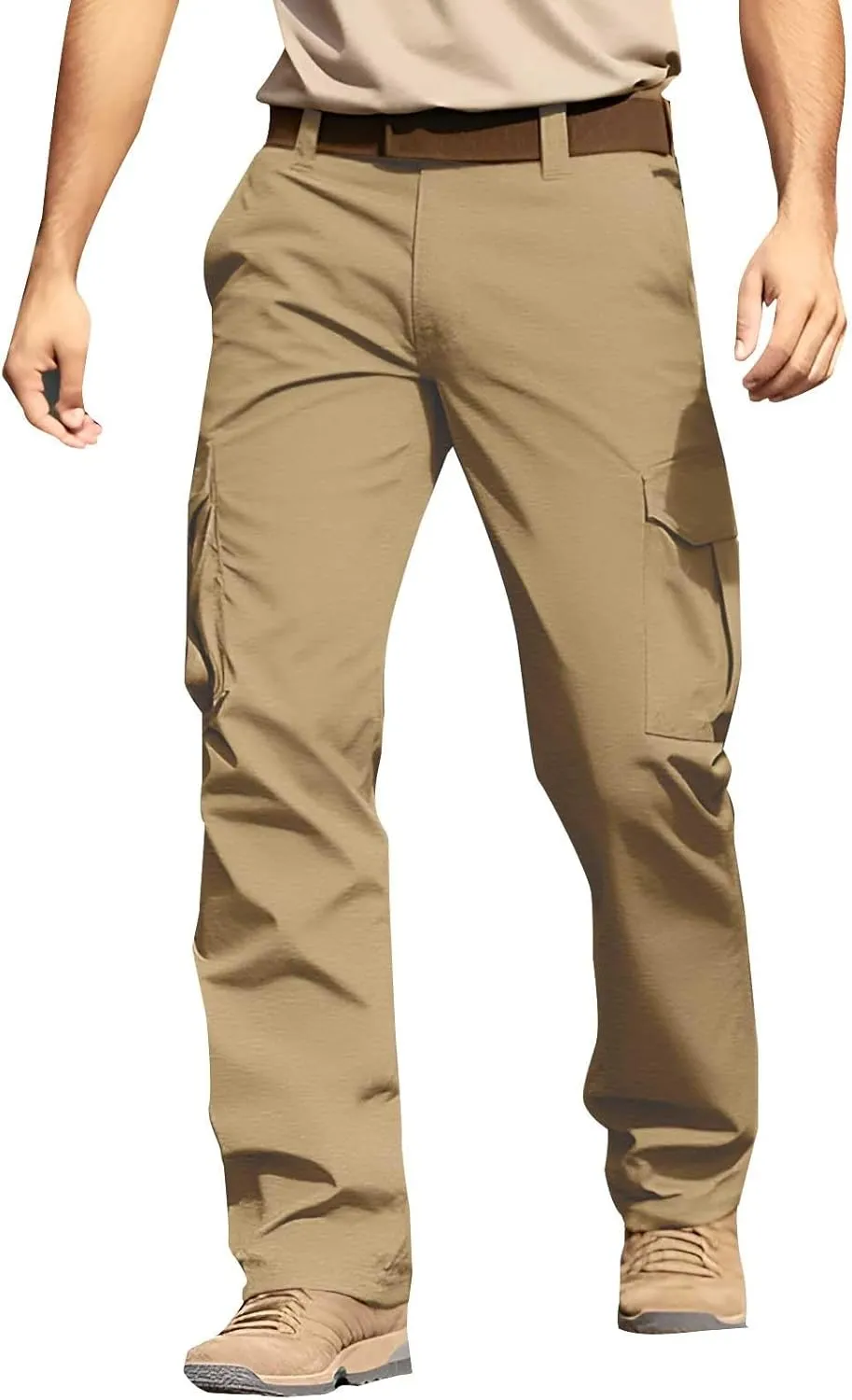 Cargo Pants for Men Casual Button Elastic Waist Chino Pants Relaxed Fit Carpenter Hiking Work Pants with Pockets