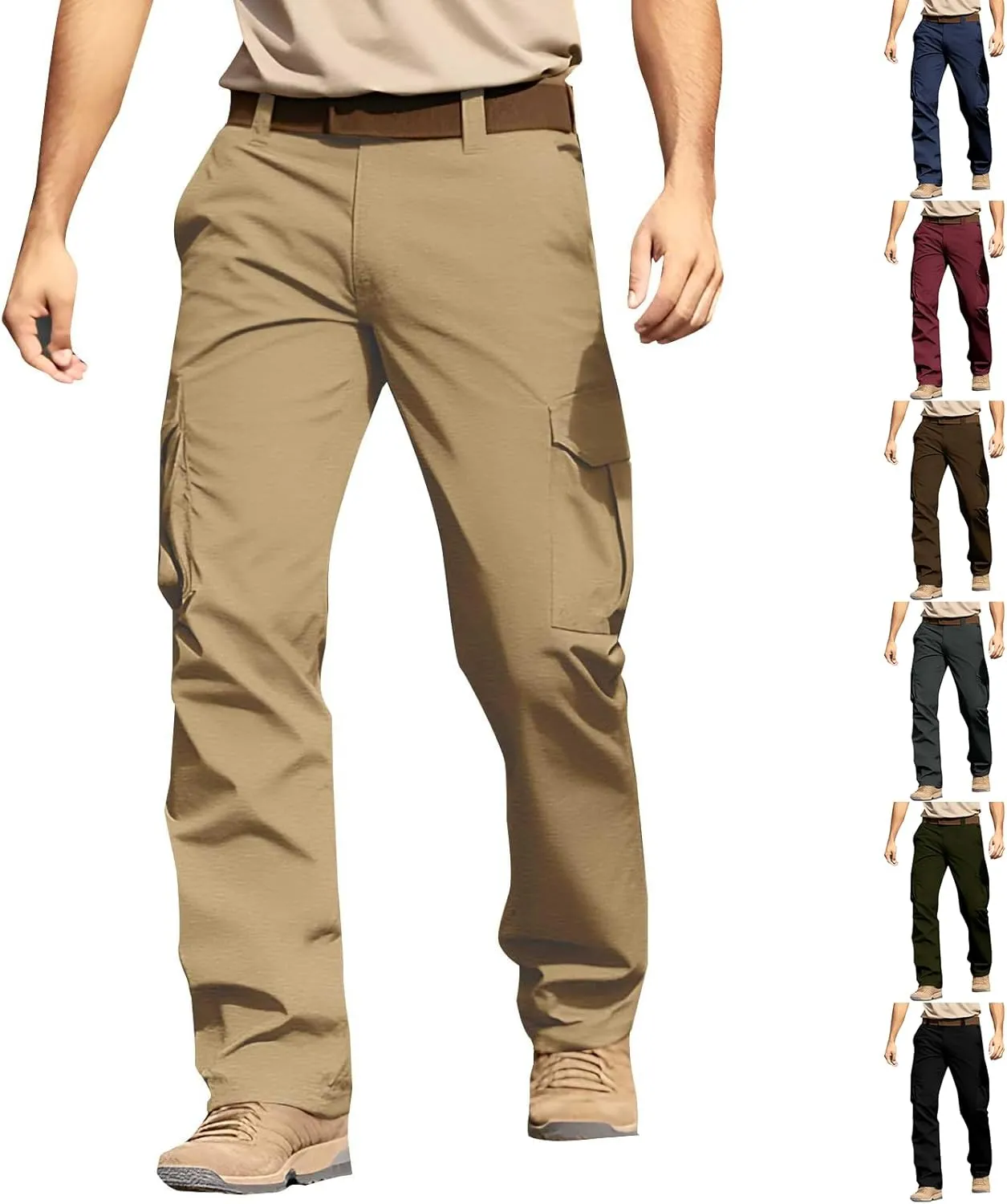 Cargo Pants for Men Casual Button Elastic Waist Chino Pants Relaxed Fit Carpenter Hiking Work Pants with Pockets