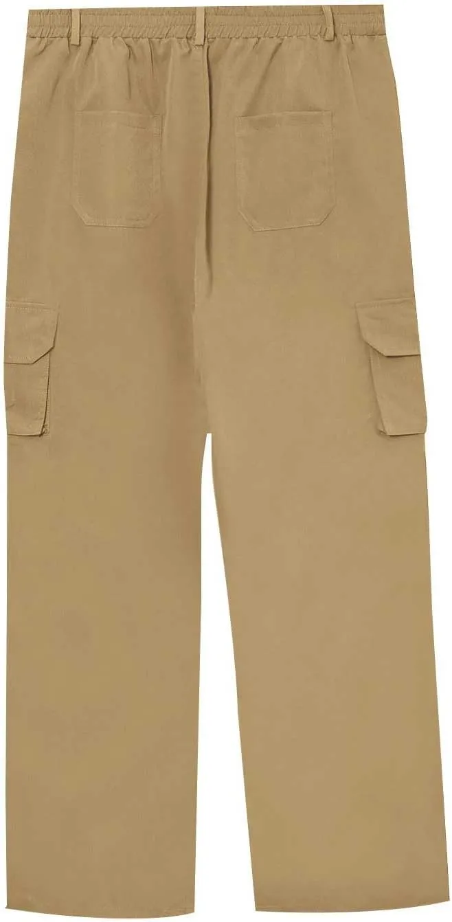 Cargo Pants for Men Casual Button Elastic Waist Chino Pants Relaxed Fit Carpenter Hiking Work Pants with Pockets