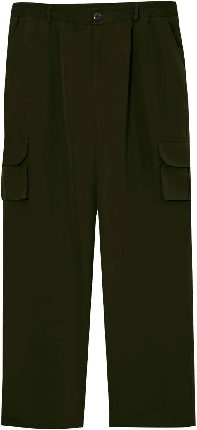 Cargo Pants for Men Casual Button Elastic Waist Chino Pants Relaxed Fit Carpenter Hiking Work Pants with Pockets
