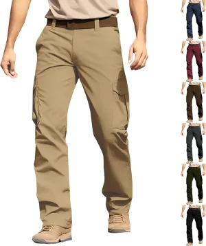 Cargo Pants for Men Casual Button Elastic Waist Chino Pants Relaxed Fit Carpenter Hiking Work Pants with Pockets