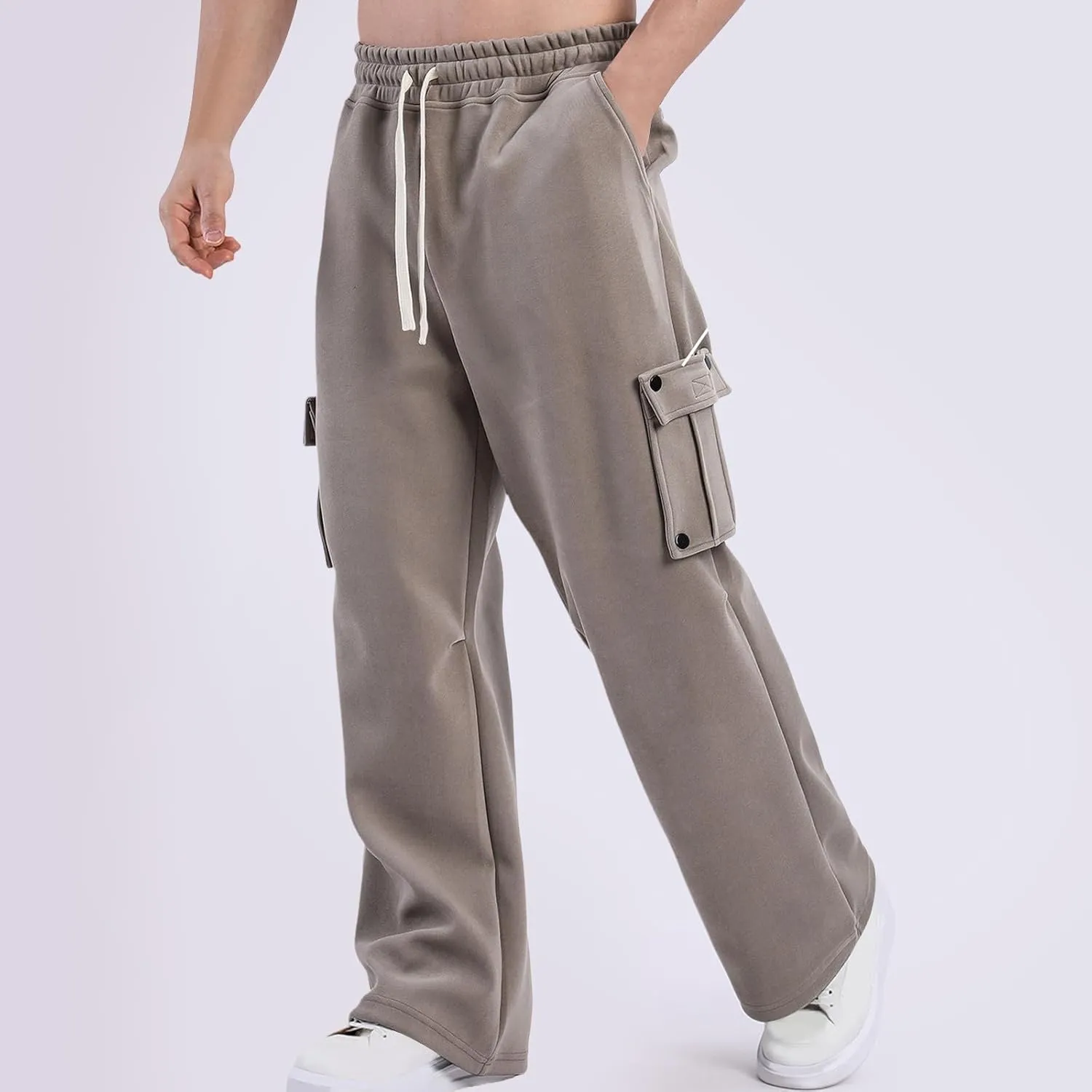 Cargo Pants for Men Relaxed Fit Elastic Waist Drawstring Trousers Casual Loose Summer Beach Straight Sweatpants