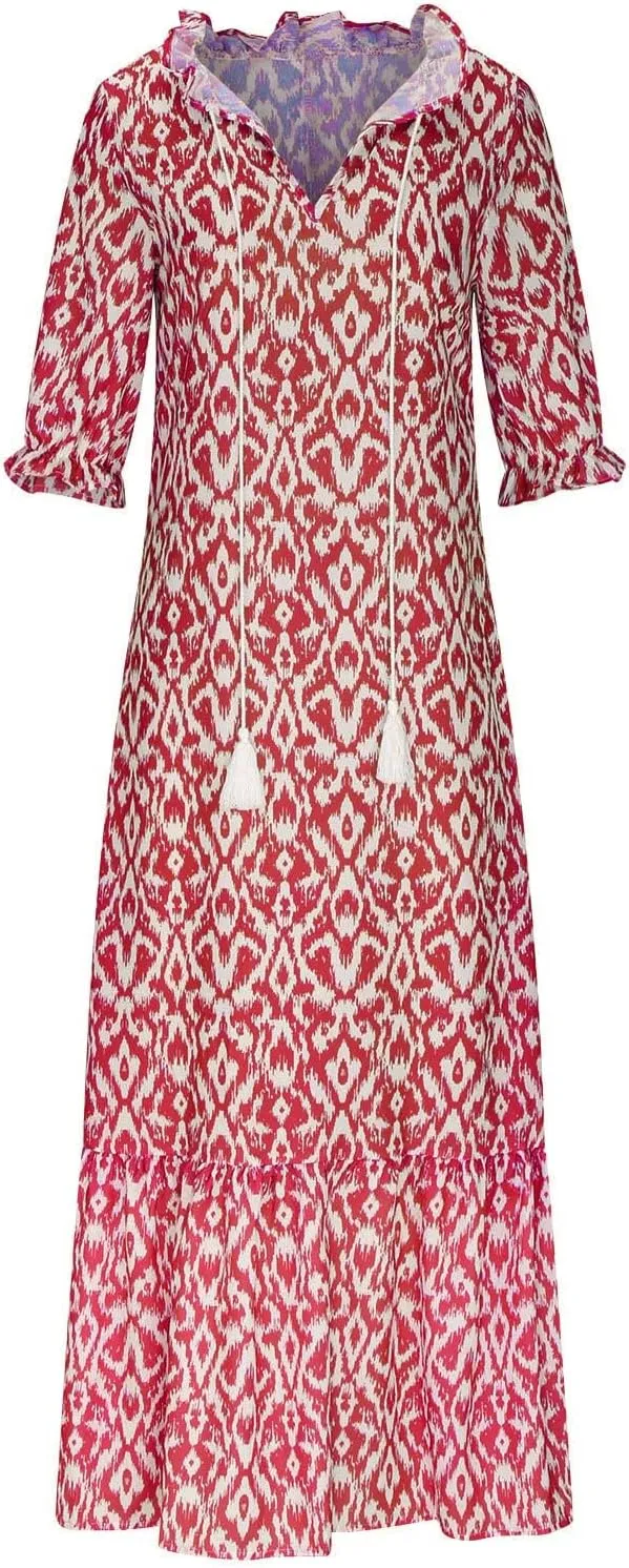 Casual Dresses for Women 2024 Short Sleeve Swiss Dot Maxi Dress Summer Fashion Short Sleeve Tiered Ruffle Long Dress