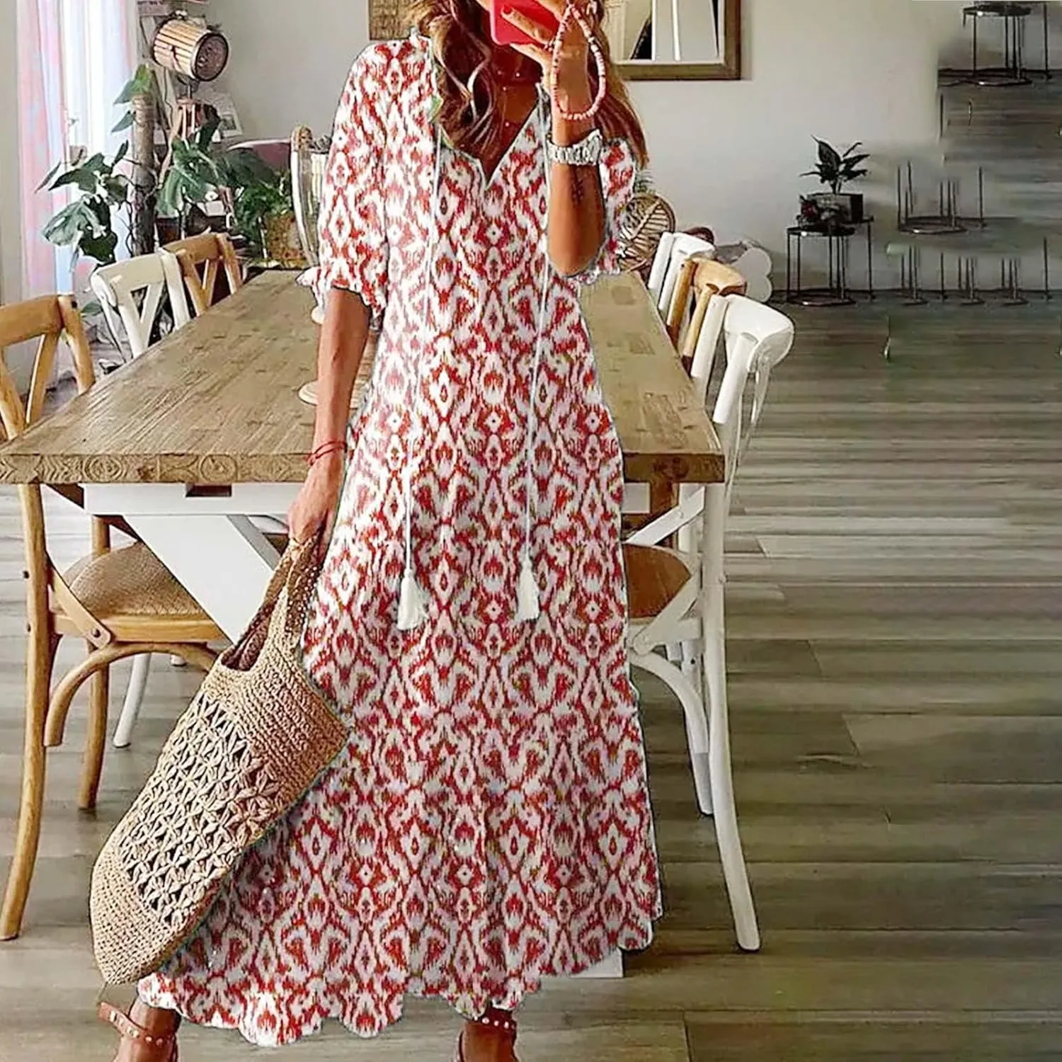Casual Dresses for Women 2024 Short Sleeve Swiss Dot Maxi Dress Summer Fashion Short Sleeve Tiered Ruffle Long Dress