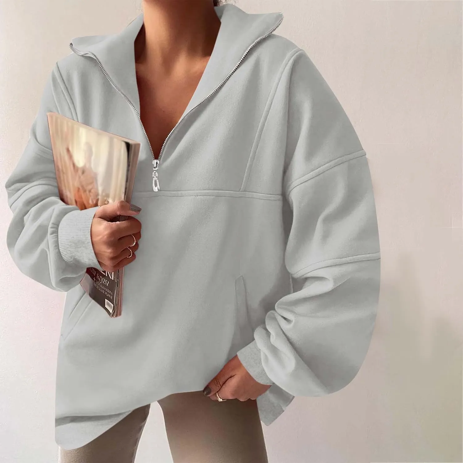 Ceboyel Women 1/4 Zip Pullover Sweatshirts Quarter Zip Oversized Sweater Y2K Trendy Hoodies Winter Fall Clothes 2023