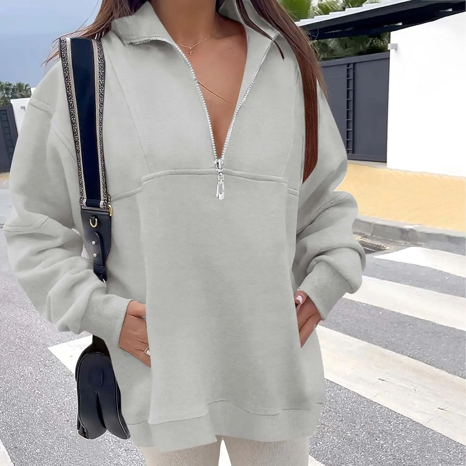 Ceboyel Women 1/4 Zip Pullover Sweatshirts Quarter Zip Oversized Sweater Y2K Trendy Hoodies Winter Fall Clothes 2023