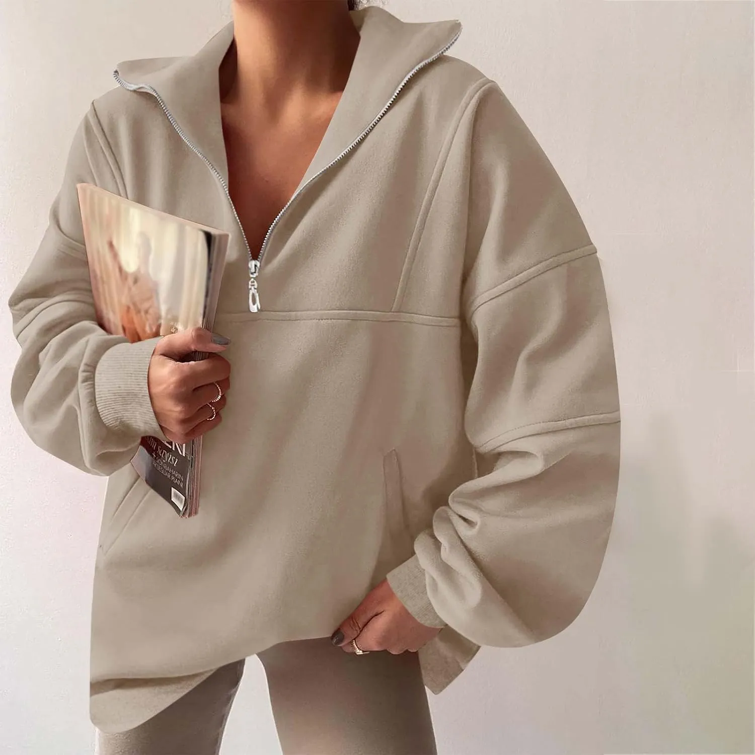 Ceboyel Women 1/4 Zip Pullover Sweatshirts Quarter Zip Oversized Sweater Y2K Trendy Hoodies Winter Fall Clothes 2023