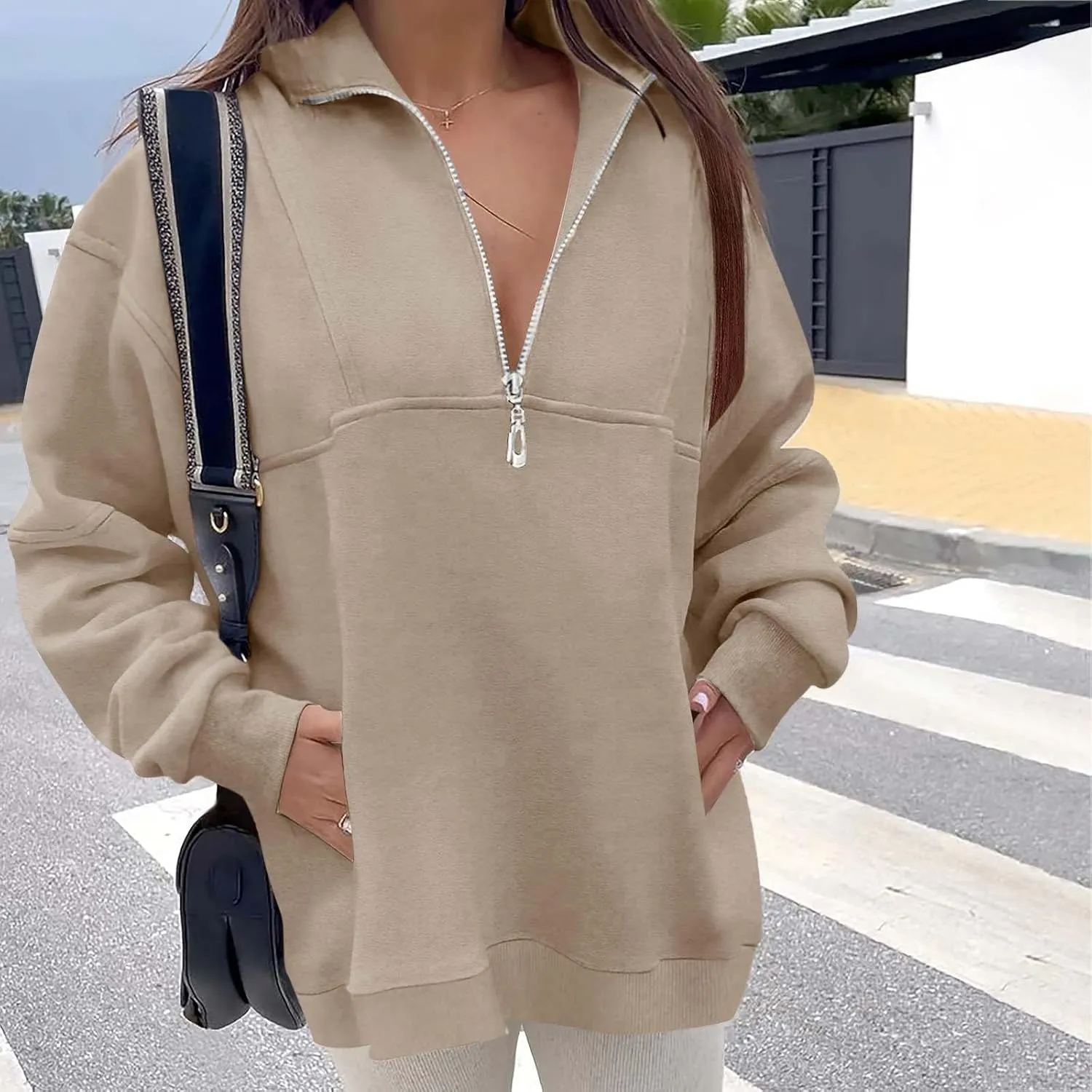 Ceboyel Women 1/4 Zip Pullover Sweatshirts Quarter Zip Oversized Sweater Y2K Trendy Hoodies Winter Fall Clothes 2023