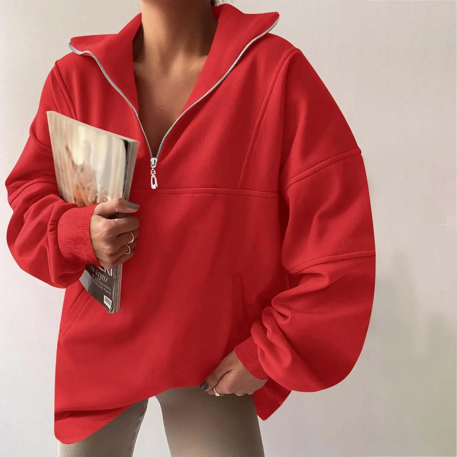 Ceboyel Women 1/4 Zip Pullover Sweatshirts Quarter Zip Oversized Sweater Y2K Trendy Hoodies Winter Fall Clothes 2023