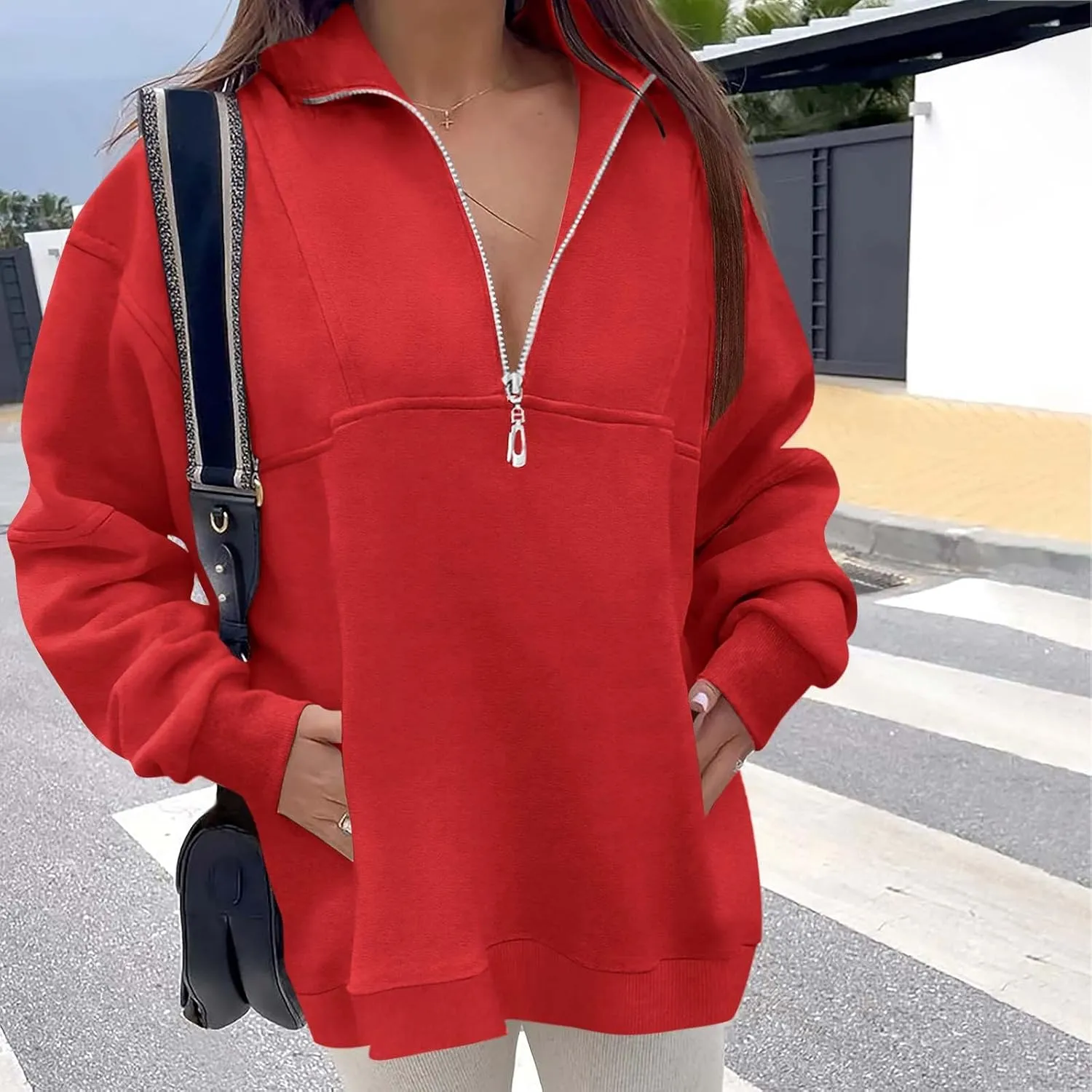 Ceboyel Women 1/4 Zip Pullover Sweatshirts Quarter Zip Oversized Sweater Y2K Trendy Hoodies Winter Fall Clothes 2023