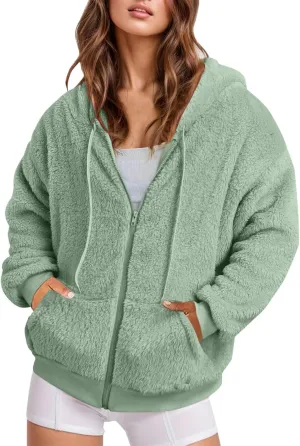 Ceboyel Women 2023 Fleece Oversized Jacket Long Sleeve Casual Fall Hoodie Full Zip Up Sweatshirt Winter Coats Outerwear