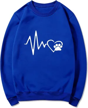 Ceboyel Women Heartbeat Print Crewneck Sweatshirt Long Sleeve Pullover Tops Shirts Sweater Cute Trendy Loose Fit Clothing