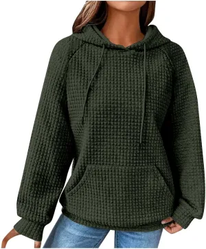 Ceboyel Womens Lightweight Sweatshirts Hoodies Waffle Knit Tops Long Sleeve Pullover Sweater Cute Teen Girls Clothes 2023