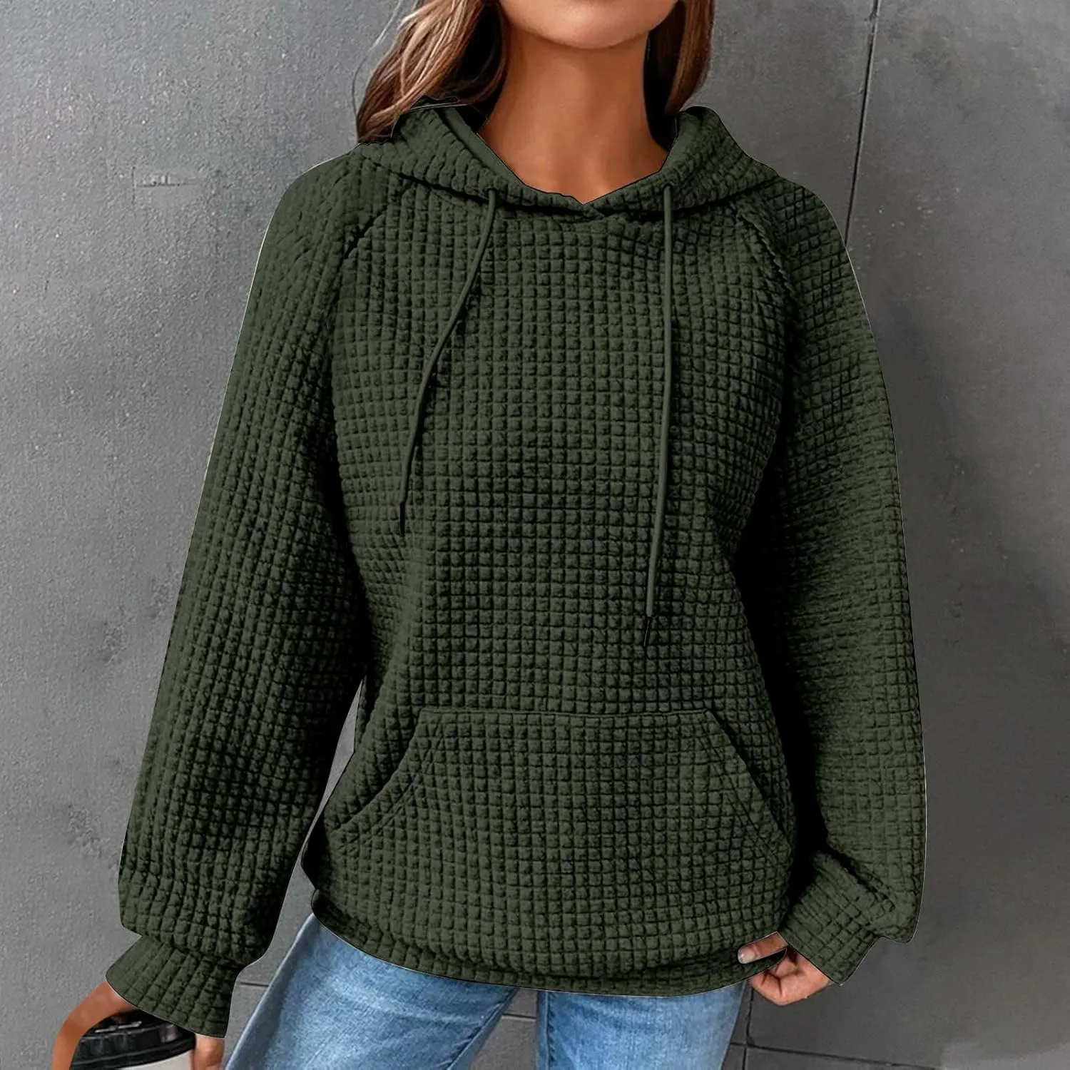 Ceboyel Womens Lightweight Sweatshirts Hoodies Waffle Knit Tops Long Sleeve Pullover Sweater Cute Teen Girls Clothes 2023