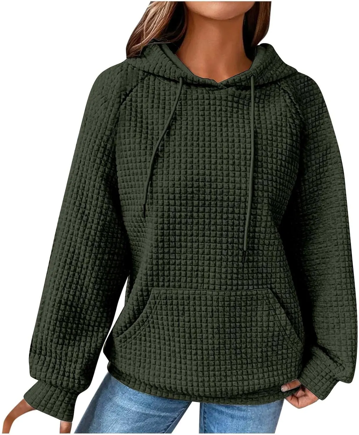 Ceboyel Womens Lightweight Sweatshirts Hoodies Waffle Knit Tops Long Sleeve Pullover Sweater Cute Teen Girls Clothes 2023