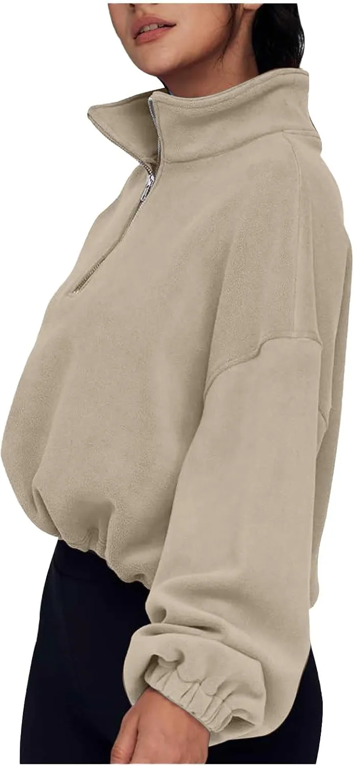Ceboyel Womens Oversized Sweatshirt 2023 Half Zip Pullover Sweaters Drawstring Cropped Hoodie Trendy Y2K Teen Girls Clothes