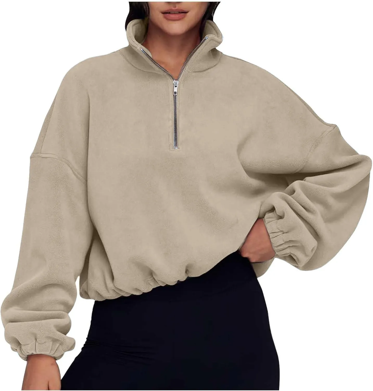 Ceboyel Womens Oversized Sweatshirt 2023 Half Zip Pullover Sweaters Drawstring Cropped Hoodie Trendy Y2K Teen Girls Clothes