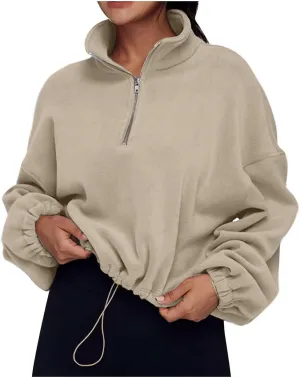 Ceboyel Womens Oversized Sweatshirt 2023 Half Zip Pullover Sweaters Drawstring Cropped Hoodie Trendy Y2K Teen Girls Clothes